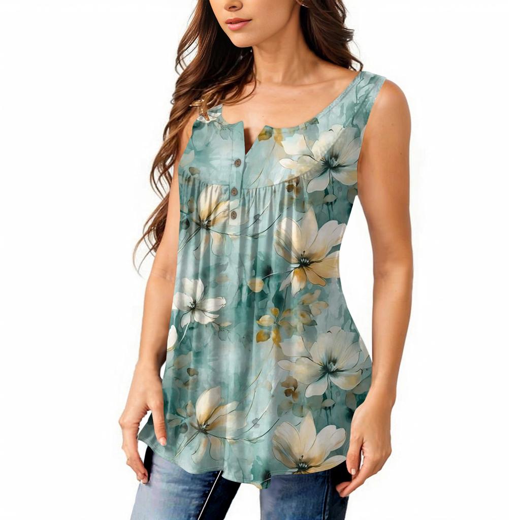 Женская мода плиссированная безрукавка повседневная футболка жилет топ на пуговицах