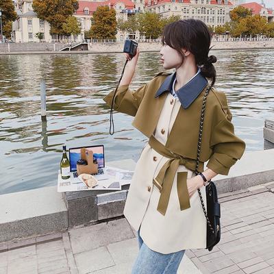 Женское пальто-ветровка, свободного покроя, весна-осень, контрастный цвет, имитация двух частей, пальто средней длины в британском стиле