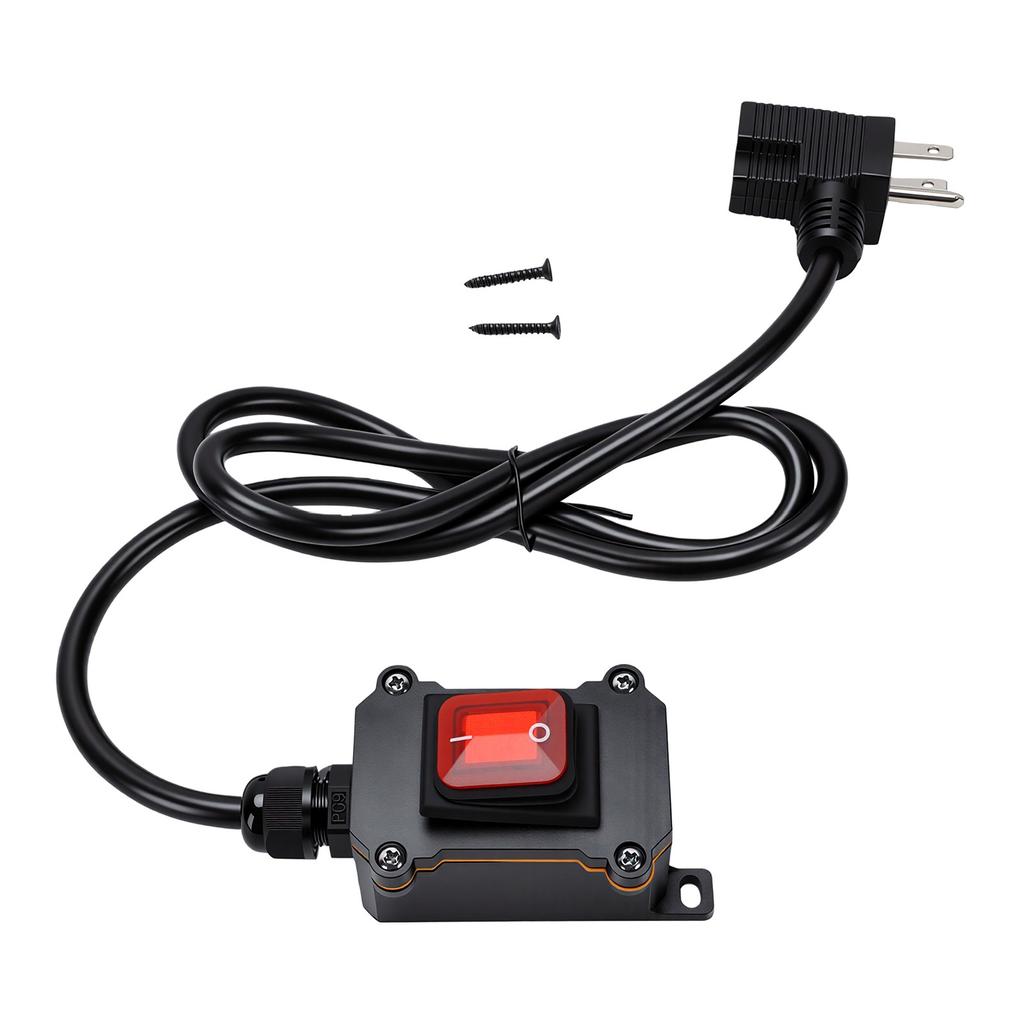 Inline Cord Switch with 4ft 18AWG Cable Piggyback Plug 16A IP67 Water Proof Inline Power Switch NEMA 5 15P Plug and 5