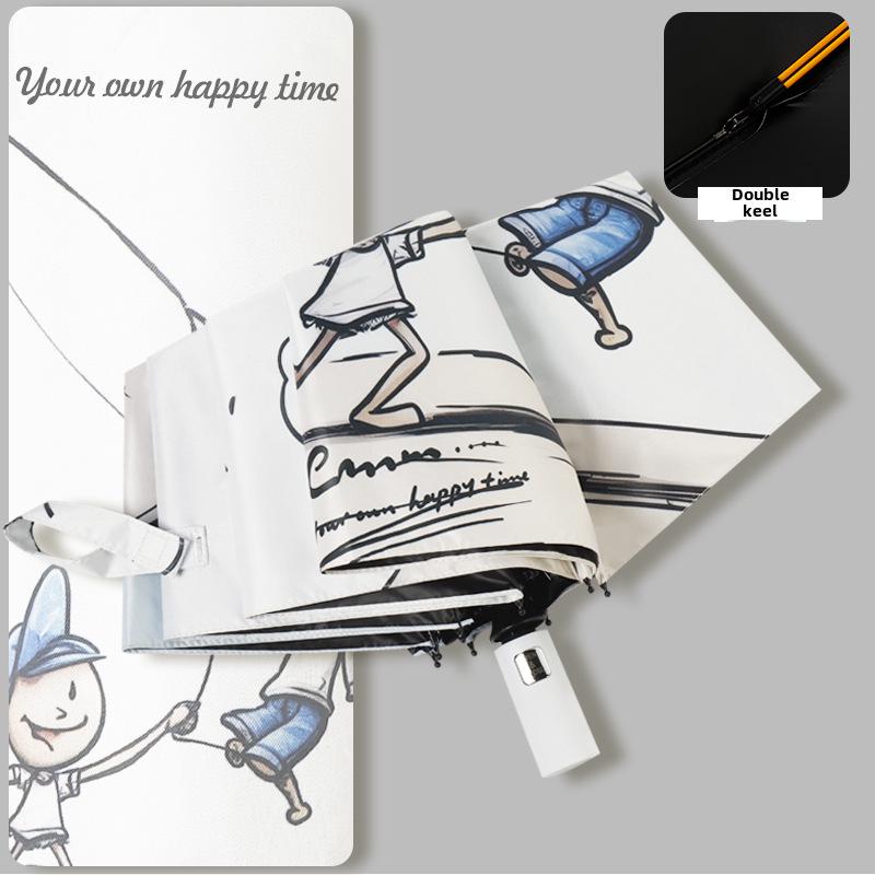 Складной черный пластиковый зонт двойного назначения с 8 спицами, автоматический, симпатичный