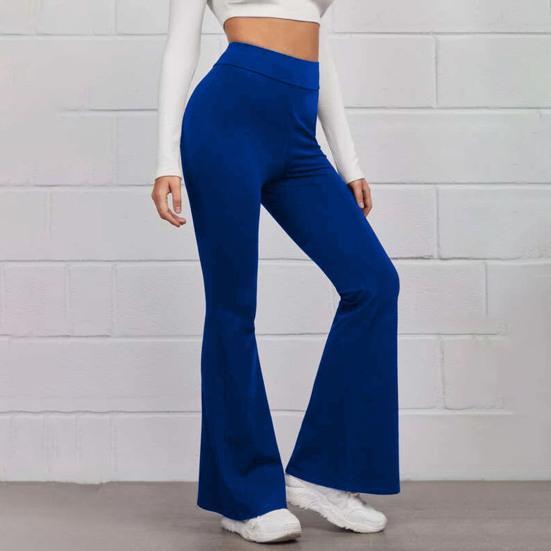 High-Waist Elastic Waistband Control Tummy Lady Trousers Women Solid Color Sports Flared Pants Streetwear