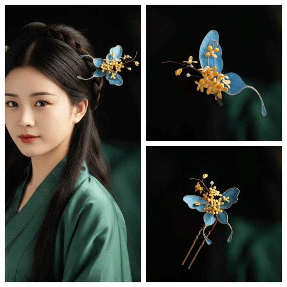 Beautiful Hanfu Butterfly Hair Fork Headwear Exquisite Fairy Side Clips Girls