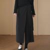 Женские брюки Темный стиль Черный однотонный плиссированный искусственный комплект из двух частей Нерегулярные свободные широкие брюки повседневные индивидуальные брюки-кюлоты до середины икры