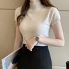 Half High Neck Bottoming Shirt Women Short Sleeve Knitwear Inside Tight Jumper Vest Short Tops