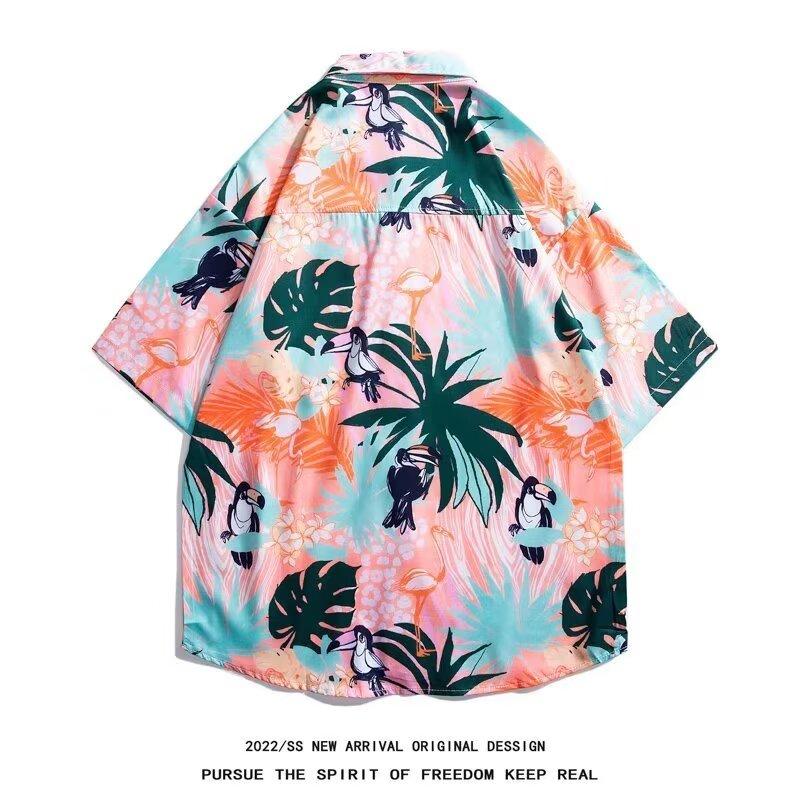 Мужская рубашка в стиле ретро, ​​мужской летний наряд, студенческий свободный крой, нишевый дизайн, повседневный мужской топ, верхняя одежда, пляжный топ