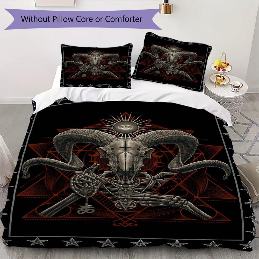Gothic Baphomet Occult Pentagram Art Threepiece Set Without Core 1 Duvet Cover 2 Pillowcase Without Core Soft And Comfortable