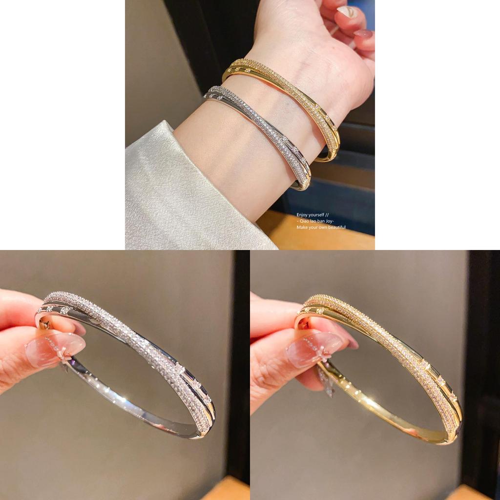 18k Gold Plated Zircon Cross Cuff Bracelet Elegant Jewelry For Fashion Women