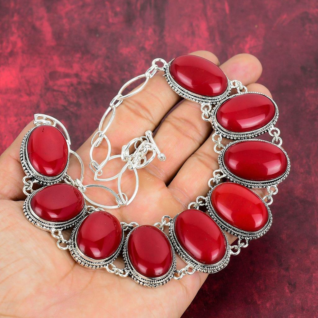 Red Coral 925 Solid Sterling Silver Jewelry, Handmade Bracelet & Necklace Jewelry Set For Women, Beauteous Red Coral Gemstone Jewelry For Her
