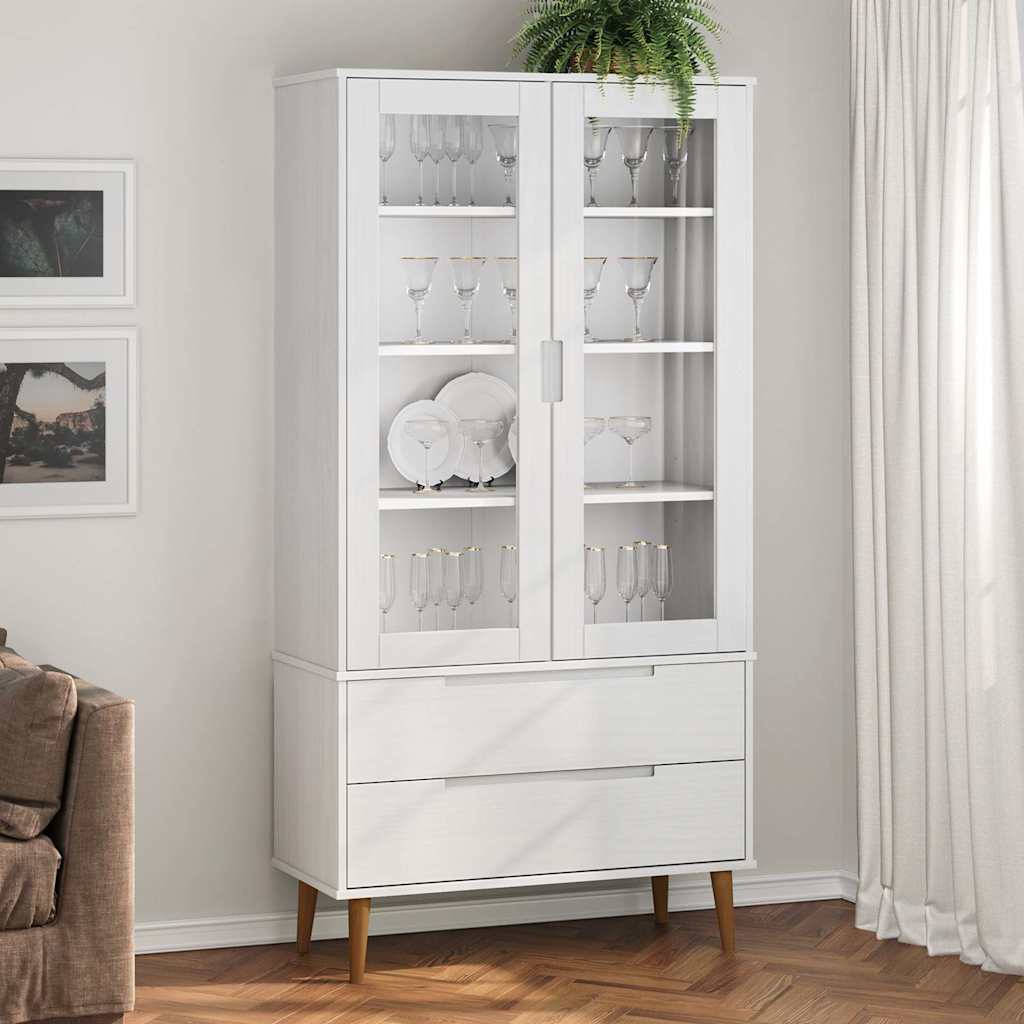 Vidaxl Witryna Z Szufladami Molde, Biała, 90X35X175 Cm, Lita Sosna