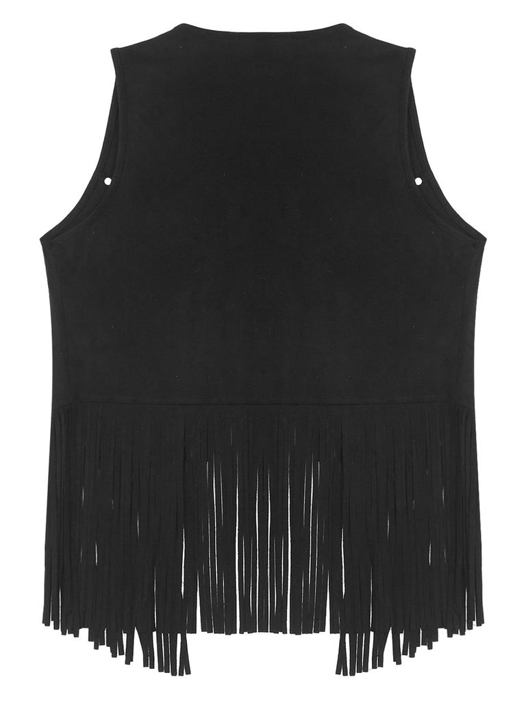 Mens Western Cowboy Vintage Faux Suede Tassel Vest Tops Open Front Rivets Fringe Waistcoat Jacket Festival Rave Party Clubwear