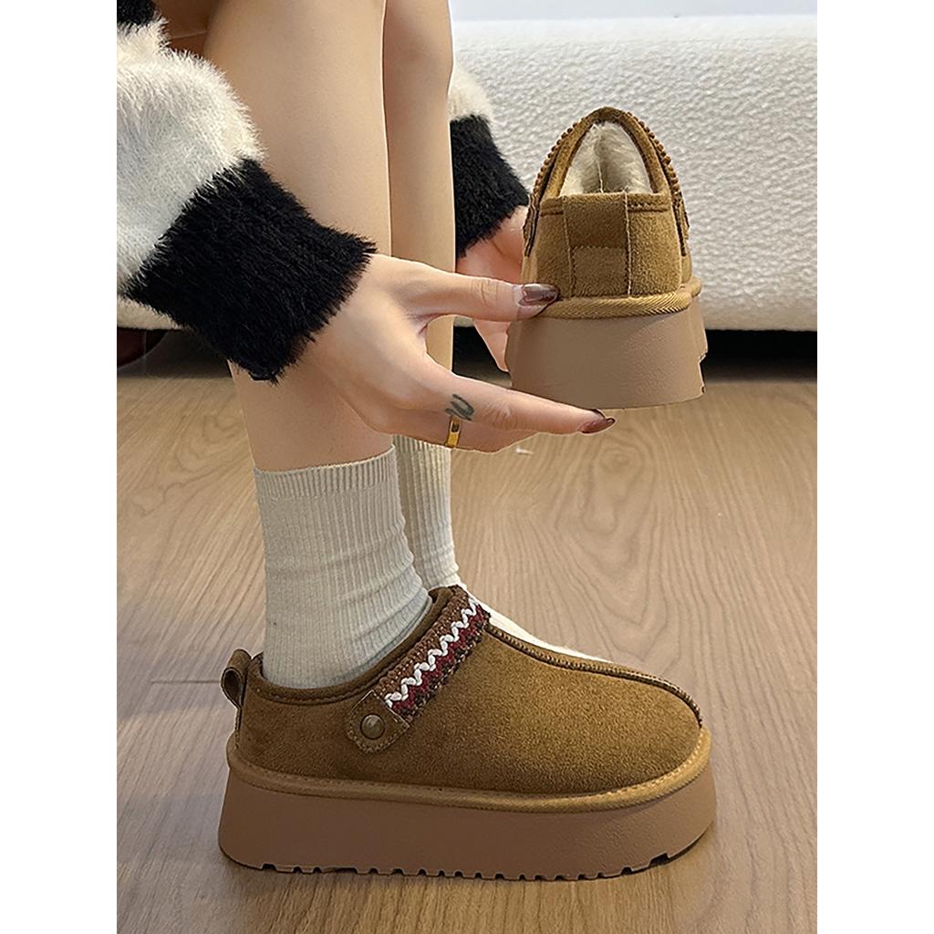 Коричневые велюровые утолщенные на толстой подошве полуботинки Birkenstocks для женщин, зимняя теплая верхняя одежда, нескользящие, снежные, хлопковые