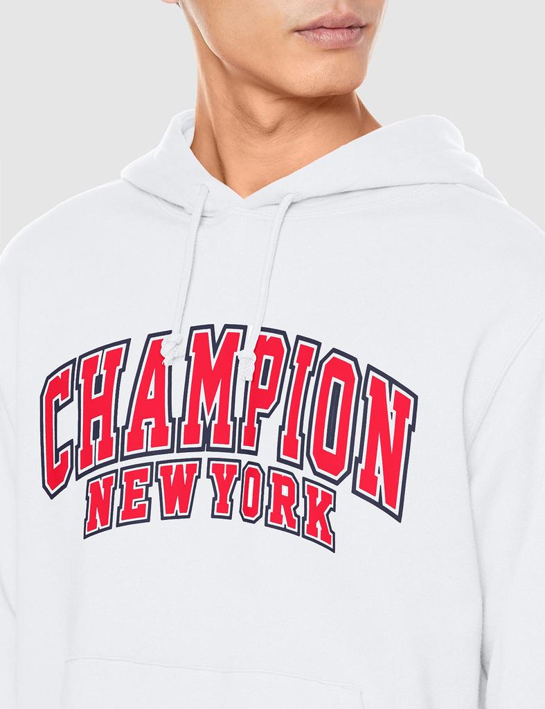 Champion Long Sleeve Fleece Hoodie with Graphic Logo Size L Men's Print, Basic, C3-W117, White,