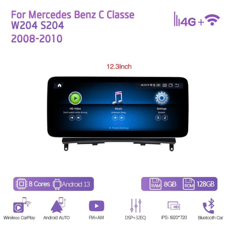 10.25/12.3" Android13 Для Mercedes Benz C Classe W204 S204 2008-2010 Автомобильный мультимедийный плеер GPS-навигация CarPlay 4G 360Camera