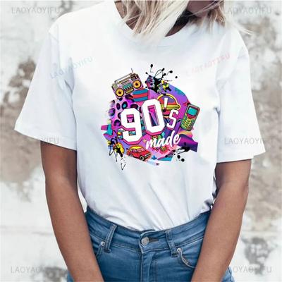 Винтажные Горячие 90-х Печатные Футболки для Женщин Летние Футболки с Коротким Рукавом Хлопковые Рубашки С Круглым Вырезом Повседневные Летние Женские Топы