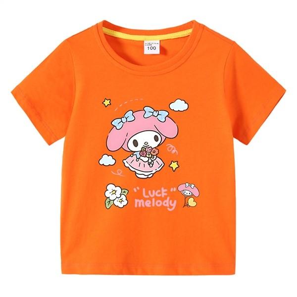 Melody Baby Girl Childrens Short Sleeved Tshirt Made of Pure Cotton 2026 New Fashionable Summer Parentchild Outfit