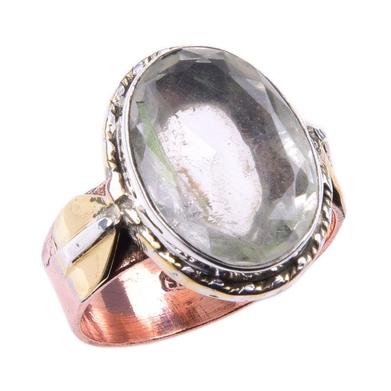 Кольцо из натурального кристалла кварца, двухцветное, из стерлингового серебра 925 пробы, размер 9 I6M77