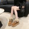 Мода Зима Однотонные Женские Туфли Слипоны Ботинки с Круглым Носком Однотонные Туфли на Платформе для Женщин Повседневные Отвернутые Теплые Ботильоны Botas De Mujer