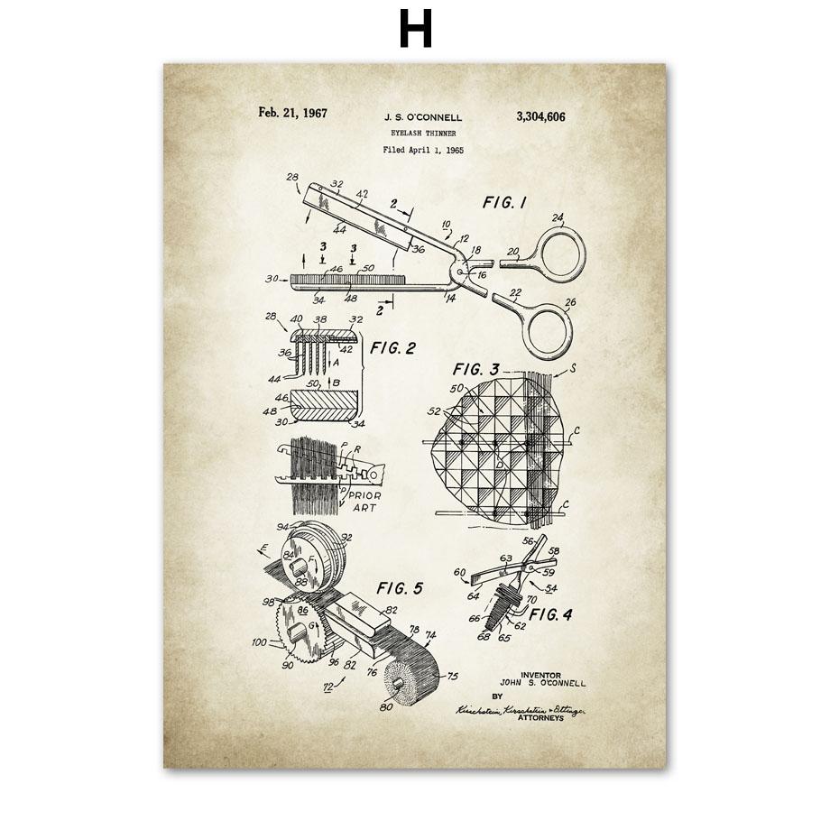 Парикмахерская патентный рисунок Парикмахерская Парикмахерская скандинавский постер настенный художественный принт холст живопись Декор фотографии для гостиной