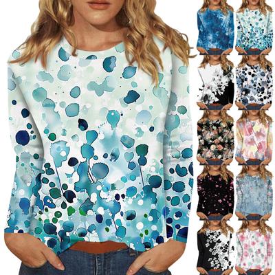 Женский модный повседневный пуловер с круглым вырезом и длинным рукавом с цветочным принтом