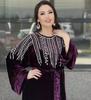 Stylish Long Moroccan Dubai Farasha Wine Kaftan Hand Work Crystal Abaya Dress