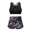 Girls 2 Piece Sport Set U Neck Spaghetti Straps Cropped Top Criss Cross Back Pink Lily Print Shorts Gym Yoga Outfit