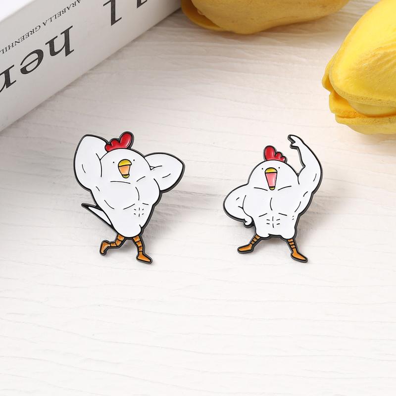 Bodybuilding Chicken Enamel Pins Cartoon Strong Muscle Animal Brooches Lapel Badge Cute Funny Jewelry Gift for Friends