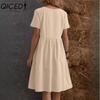 QICED Женская мода лето весна однотонный принт О-образный вырез высокая талия повседневные платья
