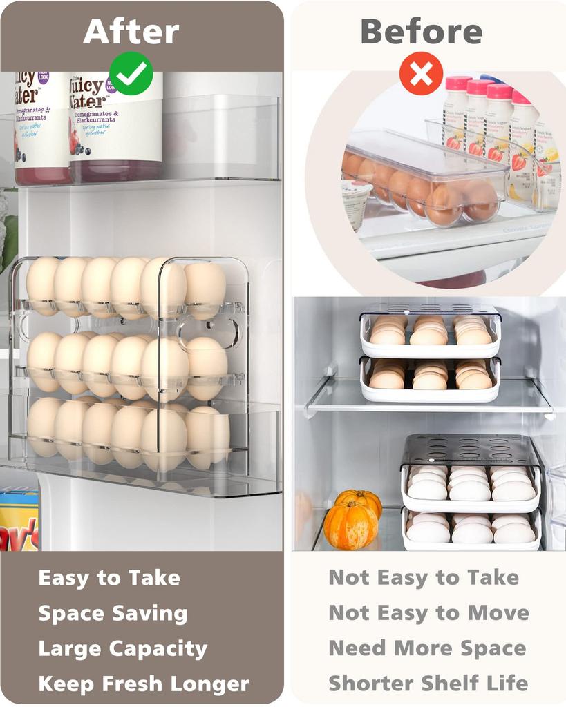 Large Capacity Egg Holder For Refrigerator Door,Egg Dispenser For Refrigerator,3 Layer Egg Storage Container For Refrigerator