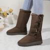 New Warm and Comfortable Buckle Decorative Boots Solid Color Simple Fashion Boots Round Toe Flat Casual Winter Women's Shoes
