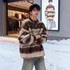 Мужской ретро-свитер с блоками цвета из мохера с круглым вырезом - Зимний тренд, Ленивый стиль, Вязаный трикотаж для пар