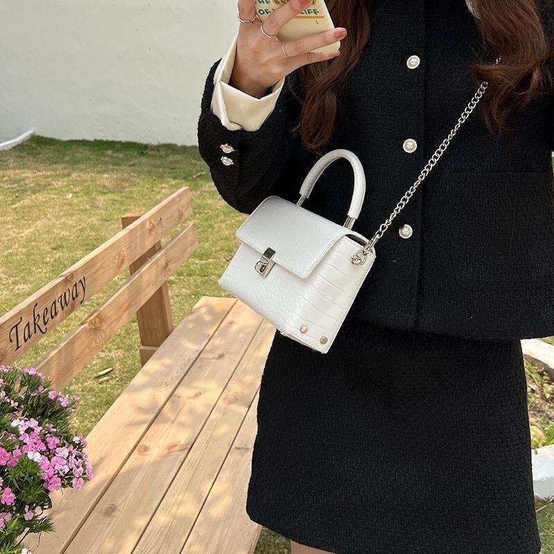 Новая сумка с крокодиловым узором, однотонная яркая кожа, универсальная простая сумка через плечо, модные маленькие квадратные сумки