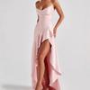 Sexy Backless Ruffle Slip Dress Irregular Hem Satin Evening Gown Slim Fit Women