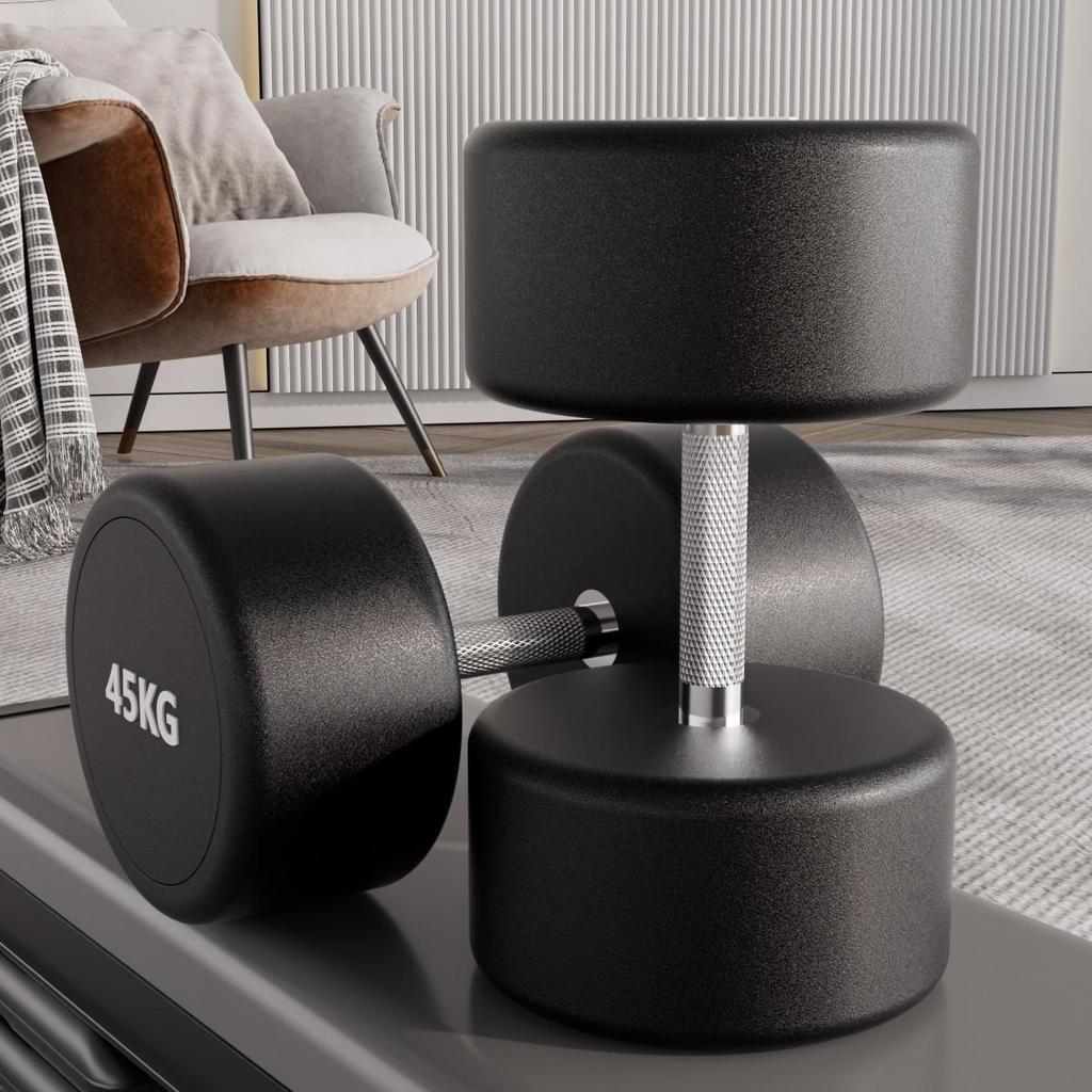 50kg Pair Rubber Coated Solid Steel Dumbbell Set for Men's & Women's Home & Commercial Gym Use