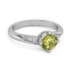 Peridot Classic Solitaire with Accent CZ Ring - Sterling Silver