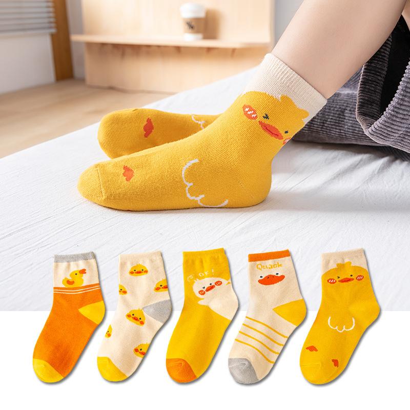 5 Pair Children's Socks Spring Autumn Boys Girls Cartoons Cute Middle Tube Socks