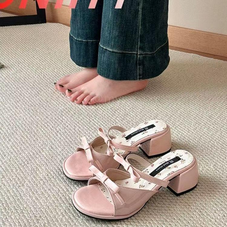 Sweet bow high heels women's sandals with skirt oil painting girl heightening foreign style sandals 2025 summer new