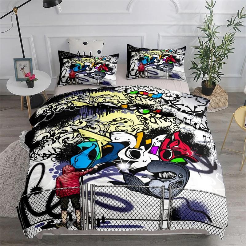 New York Suburbs Graffiti Art Пододеяльник Комплект постельного белья King Queen Double Full Twin Single Size Пододеяльник Наволочка Комплект постельного белья