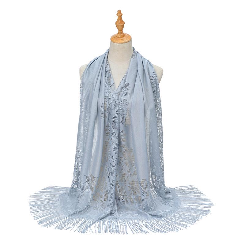 Кружева ажурный шелковый хиджаб шарф с кисточками - однотонная шаль для женщин