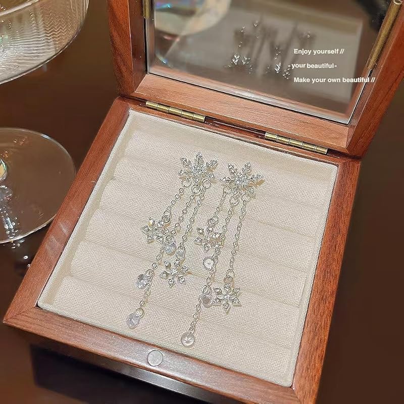 Chynian Earrings Snowflake Sway Winter Popular Earrings for Ladies Long Christmas Silver 925 Earrings for Metal Allergies Accessories She Birthday