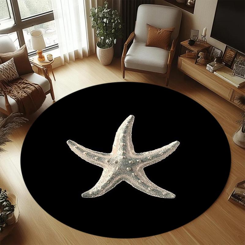 Shell Spiral Pattern Round Area Rug Black White Carpet Non-slip Floor Mat Modern Living Room Bedroom Minimalist Home Decoration