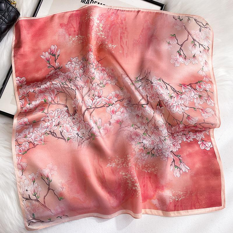 Fashion 100% Pure Silk Scarf Women Square Floral Neck Shawls Foulard Scarves Pashmina Neckerchief Female Hijab Bandana Bufanda