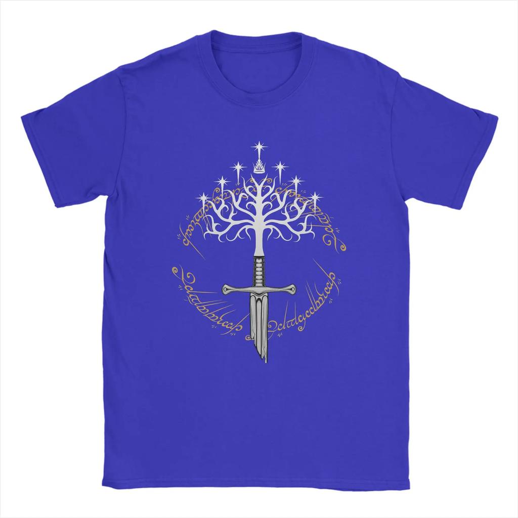 Men's Gondor Holy White Tree and Nasir Holy Sword Elven fantasy Harajuku pattern print 100% pure cotton short-sleeved T-shirt