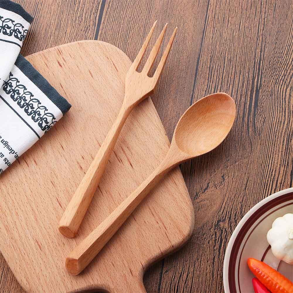 Natural Dinner Salad Ice Cream Kitchen Wood Handle Tableware Wooden Spoon Fork Utensils