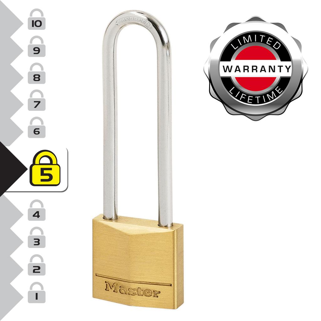 Master Lock Brass Padlock with Long Shackle, Key, 50x107x14 mm