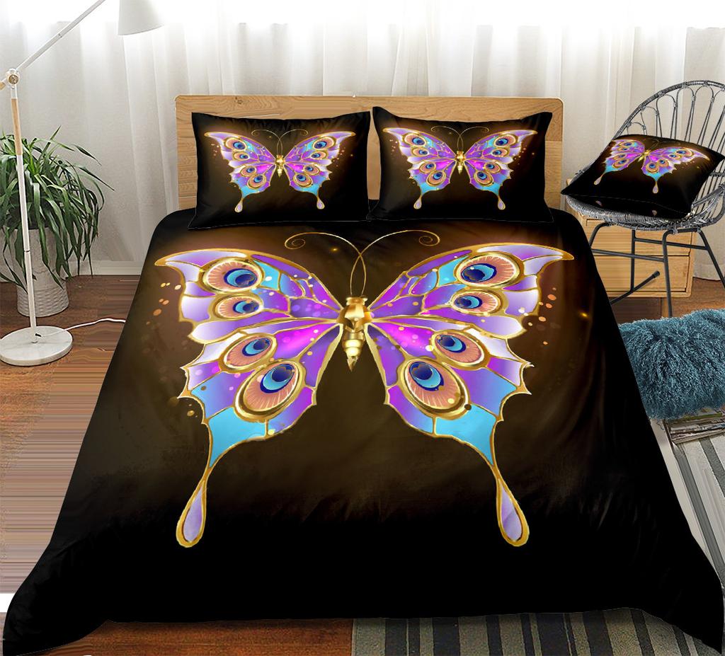 Комплекты постельного белья размера «king/queen» с изображением бабочек для женщин, пододеяльник с изображением золотых бабочек, черный, с изображением цветочных бабочек, полиэстеровое одеяло
