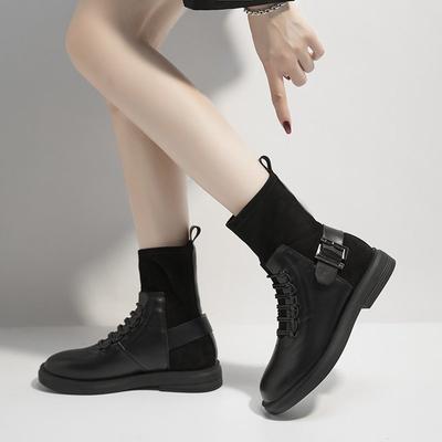 Модные универсальные женские ботинки Мартина большого размера, средней длины, черные, для осени и зимы, на плоской подошве, нескользящие