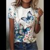 Womens Loose Fit Short Sleeve T-Shirt With Blue-Purple Butterfly Animal Print Round Neck Breathable Casual Top