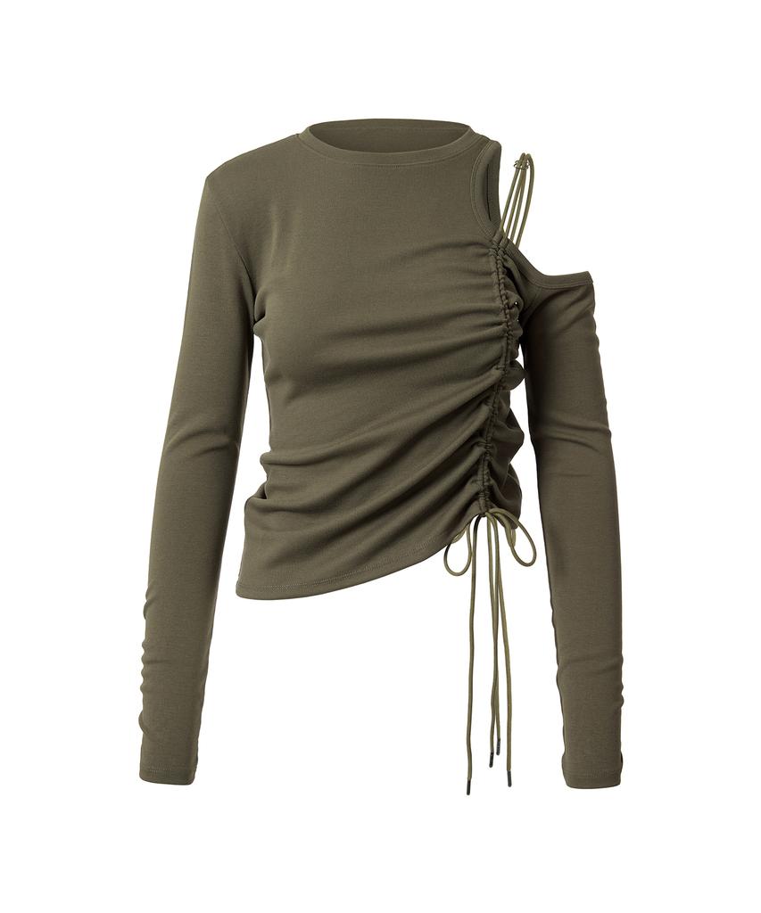DRAE Cut-Out Drawstring T-Shirt_Khaki