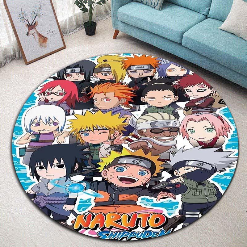 Cartoon Naruto Round Area Rug Soft Plush Carpet Non-Slip Mat for Bedside Sofa Gaming Room Home Decoration