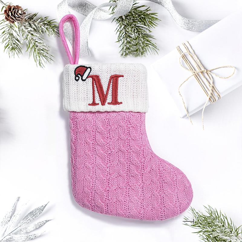 3d Pendant Gift Bag Letter Embroidered Gift Pendant Christmas Tree Decoration Pink Christmas Socks